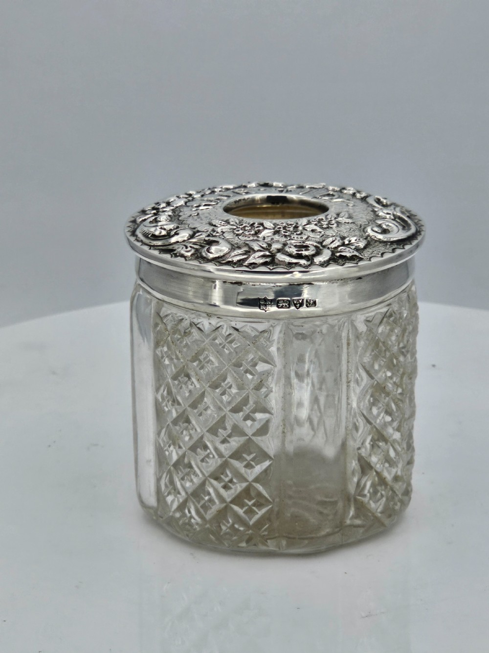 Delightful Silver Top & Cut Glass Large 'Hair Tidy' View III