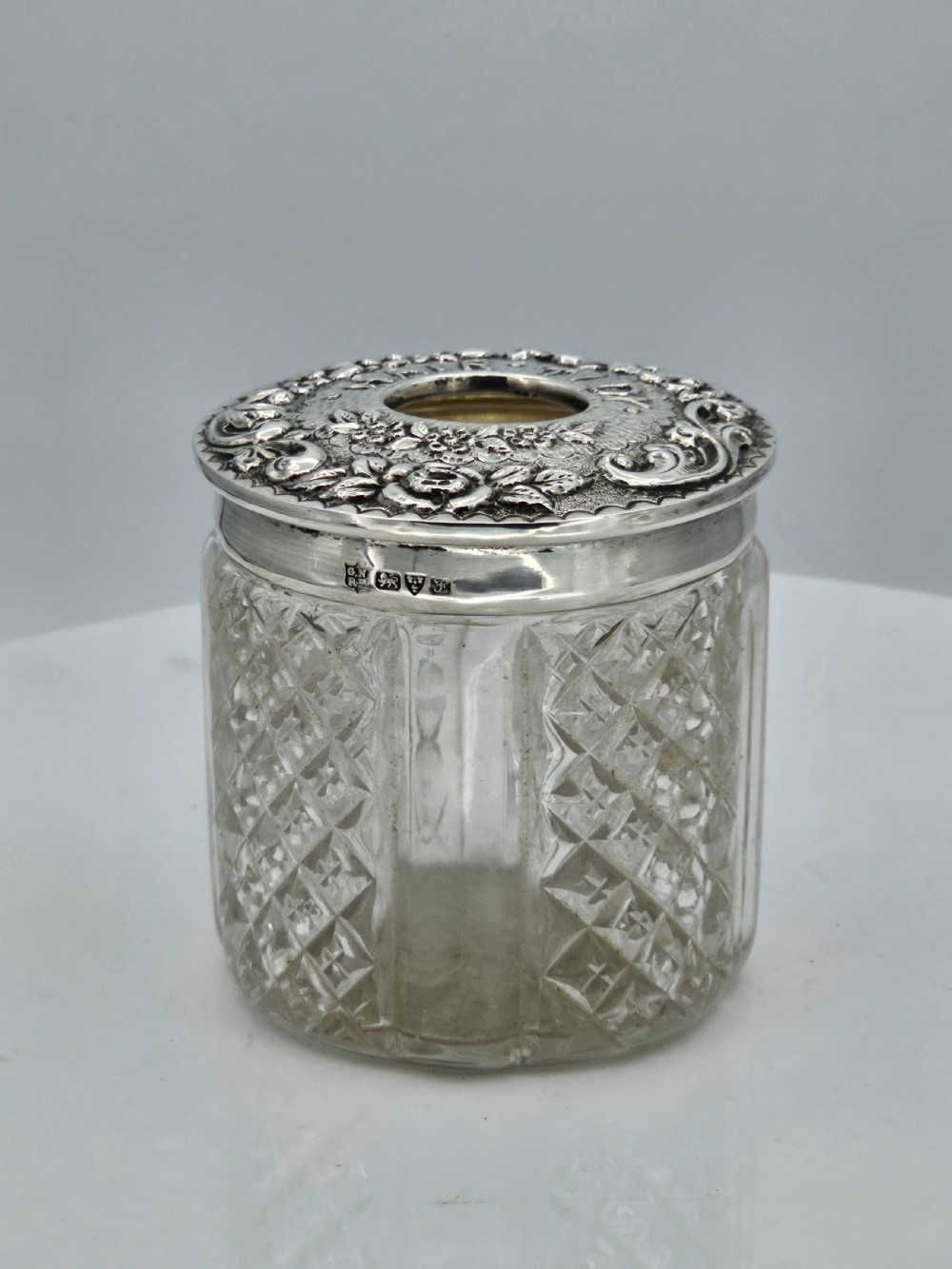 Delightful Silver Top & Cut Glass Large 'Hair Tidy' View IV
