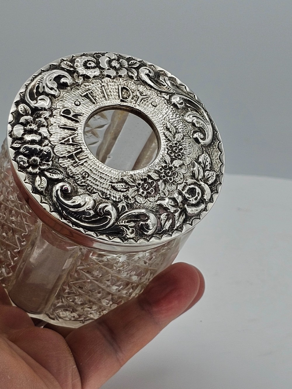 Delightful Silver Top & Cut Glass Large 'Hair Tidy' View XIII
