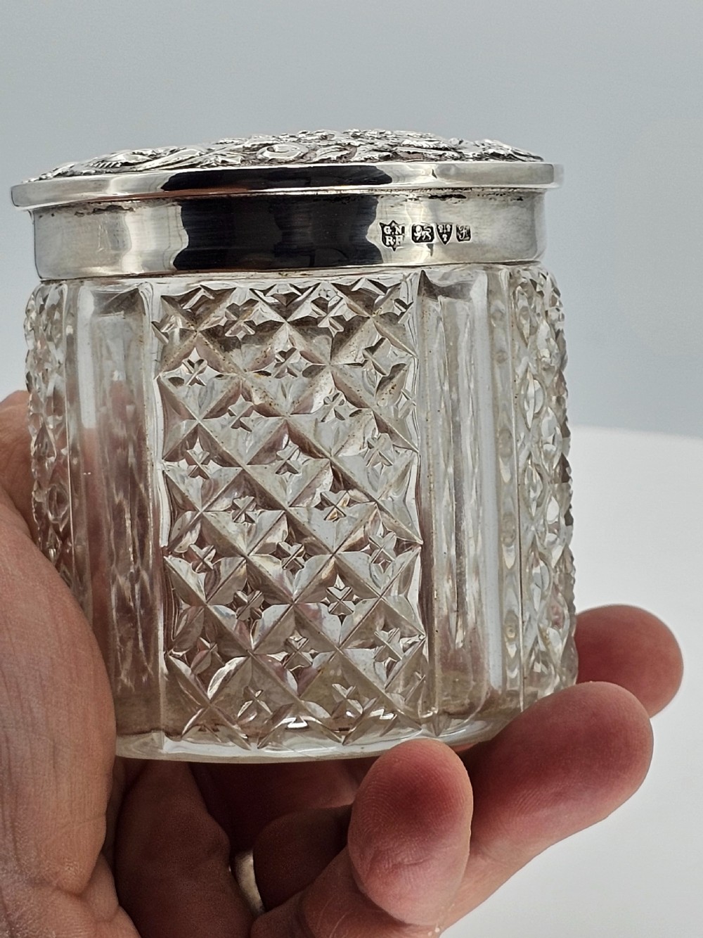 Delightful Silver Top & Cut Glass Large 'Hair Tidy' View XIV