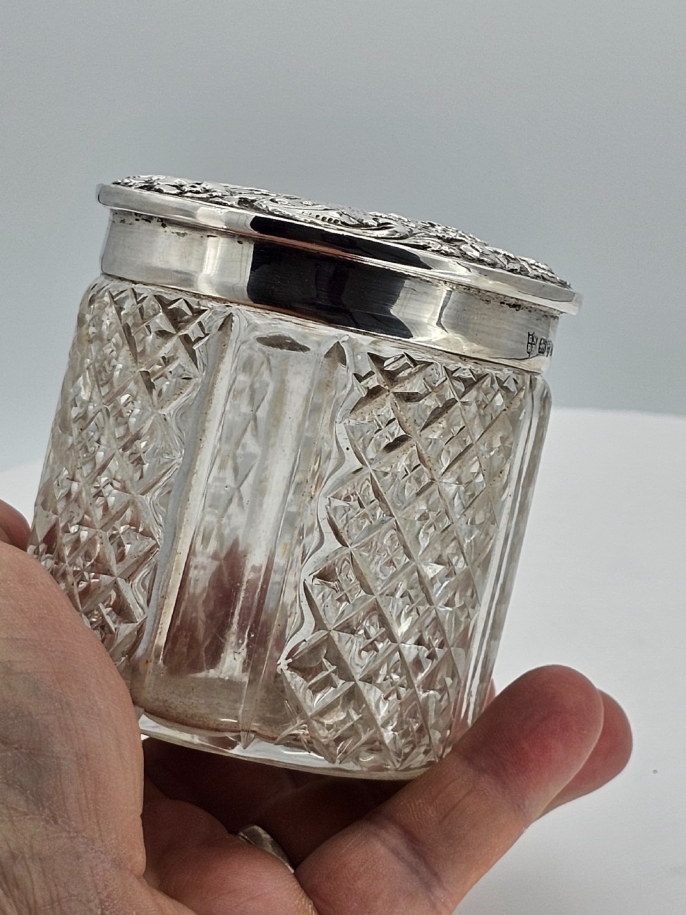 Delightful Silver Top & Cut Glass Large 'Hair Tidy' View XV