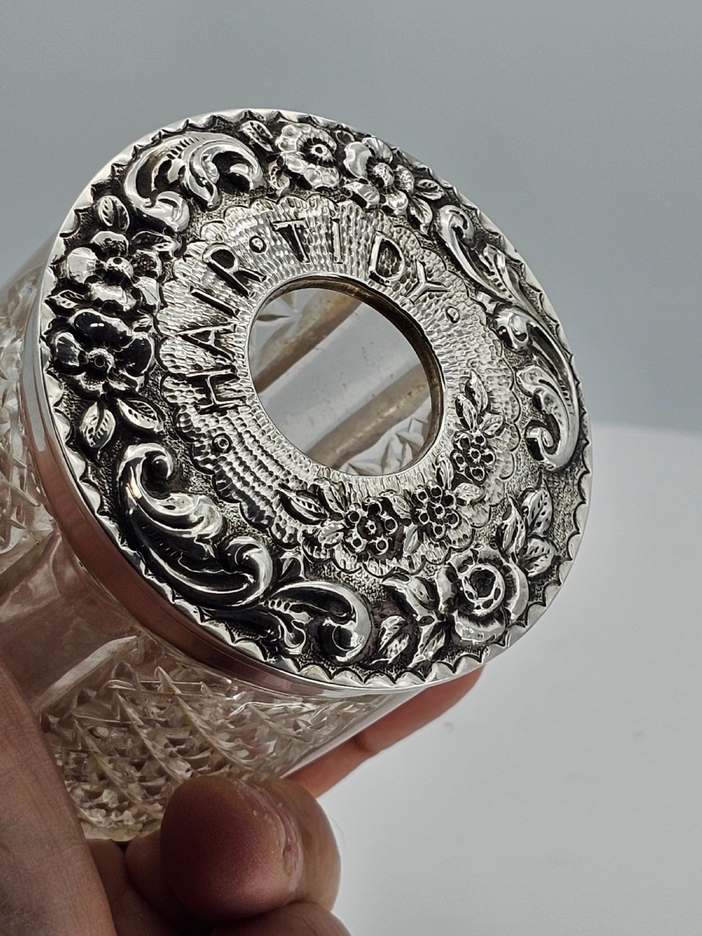 Delightful Silver Top & Cut Glass Large 'Hair Tidy' View XVI