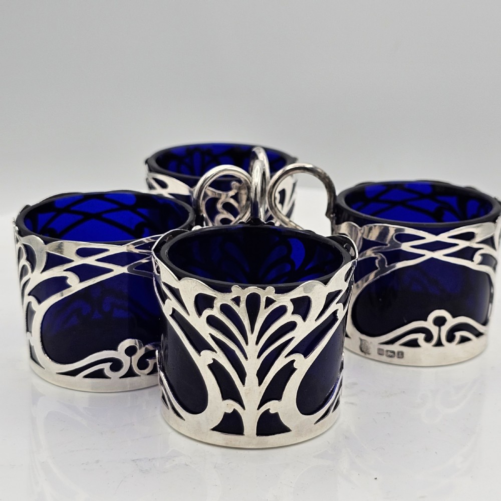 Stylish Set 4 x Art Nouveau Silver Salts Formed as Cups c1911 View VII