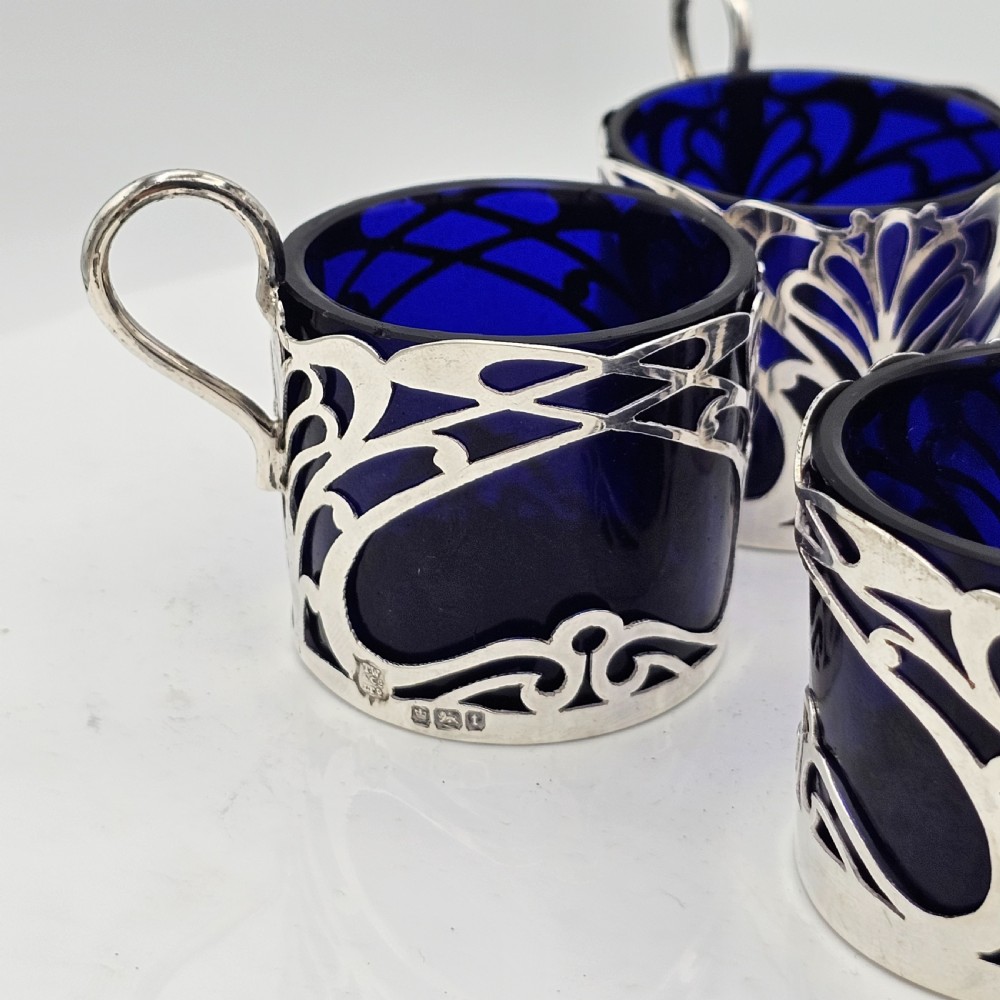 Stylish Set 4 x Art Nouveau Silver Salts Formed as Cups c1911 View XXII
