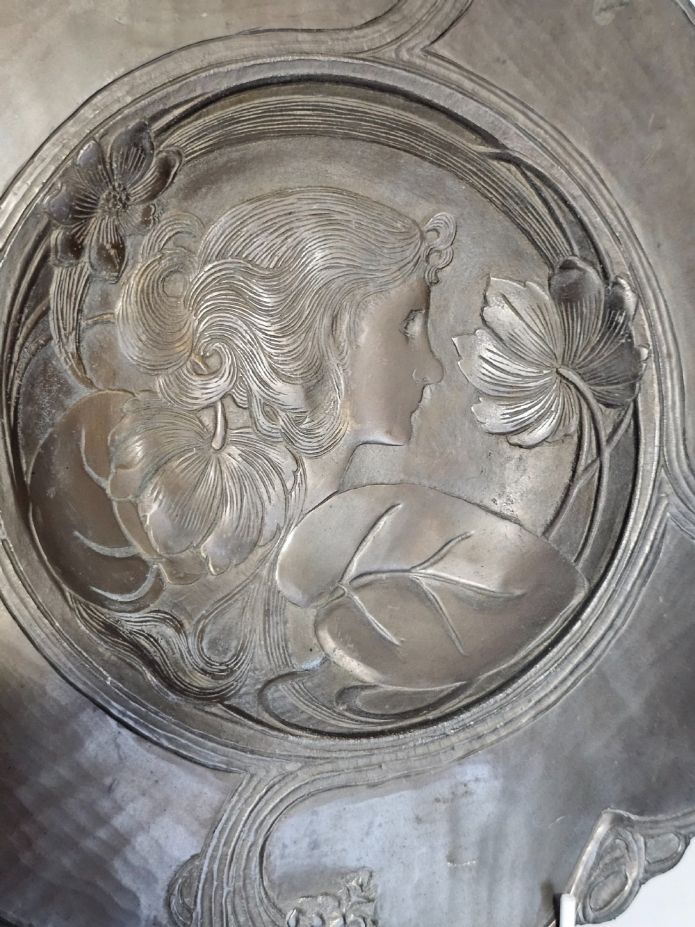 Fabulous Large Art Nouveau Bronze Dish c1900 View III