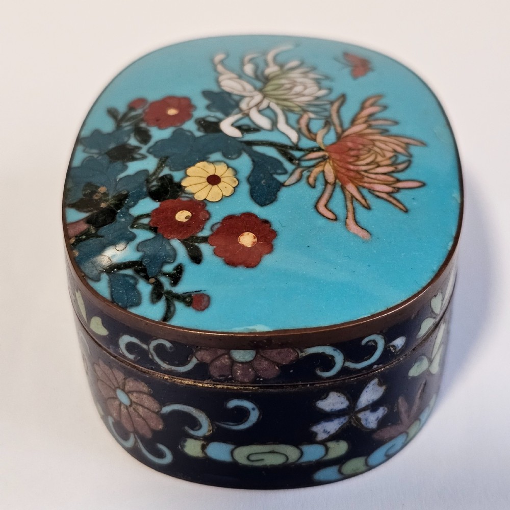 Exquisite Japanese Cloisonne Oval Patch Box c1900 View II