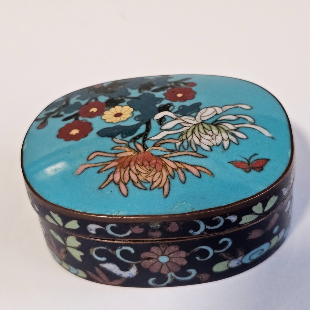 Exquisite Japanese Cloisonne Oval Patch Box c1900 View III