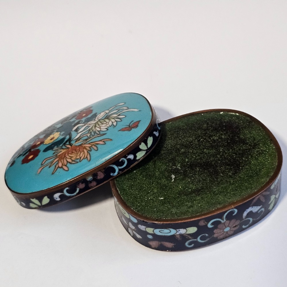 Exquisite Japanese Cloisonne Oval Patch Box c1900 View VI
