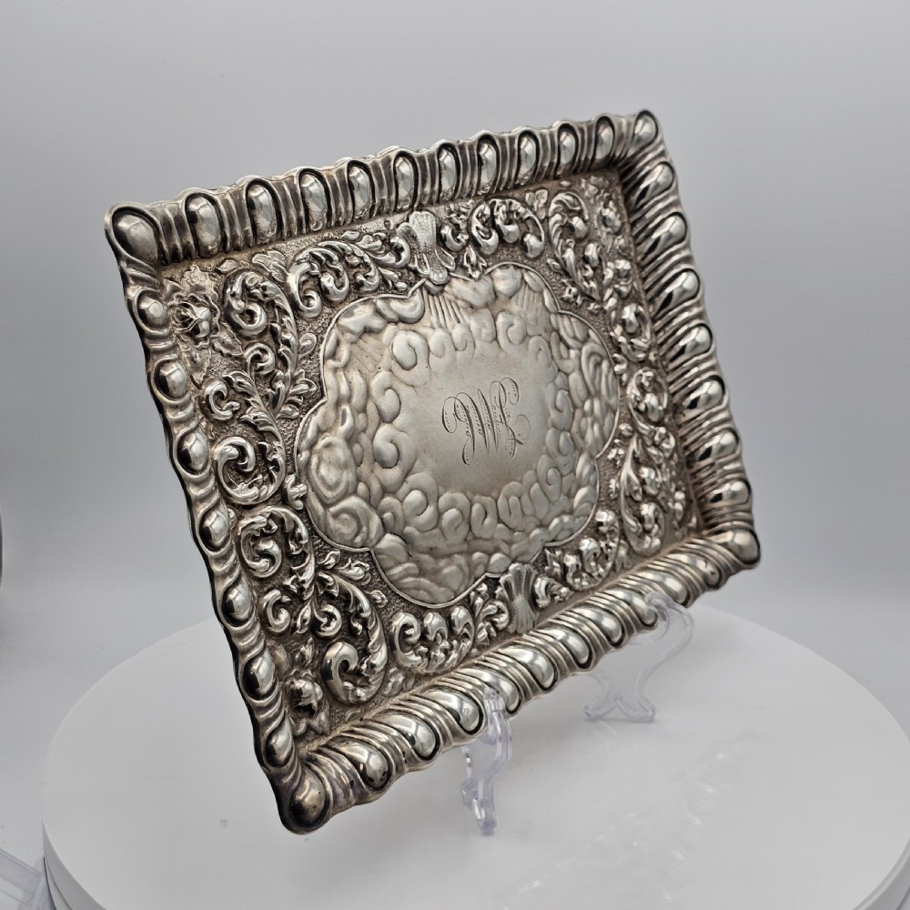 Exquisite Embossed Solid Silver Tray Birmingham 1911 View II