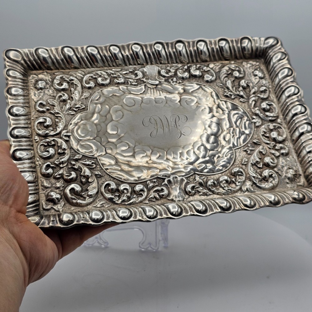 Exquisite Embossed Solid Silver Tray Birmingham 1911 View III
