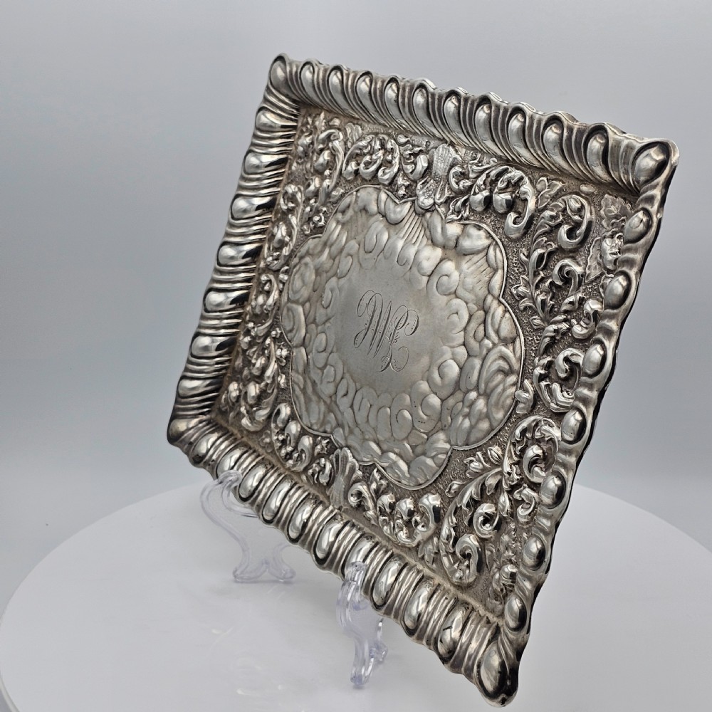 Exquisite Embossed Solid Silver Tray Birmingham 1911 View IV