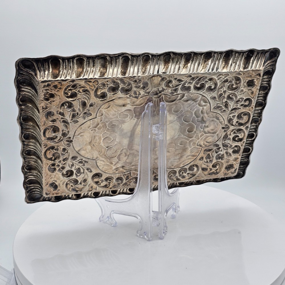 Exquisite Embossed Solid Silver Tray Birmingham 1911 View V