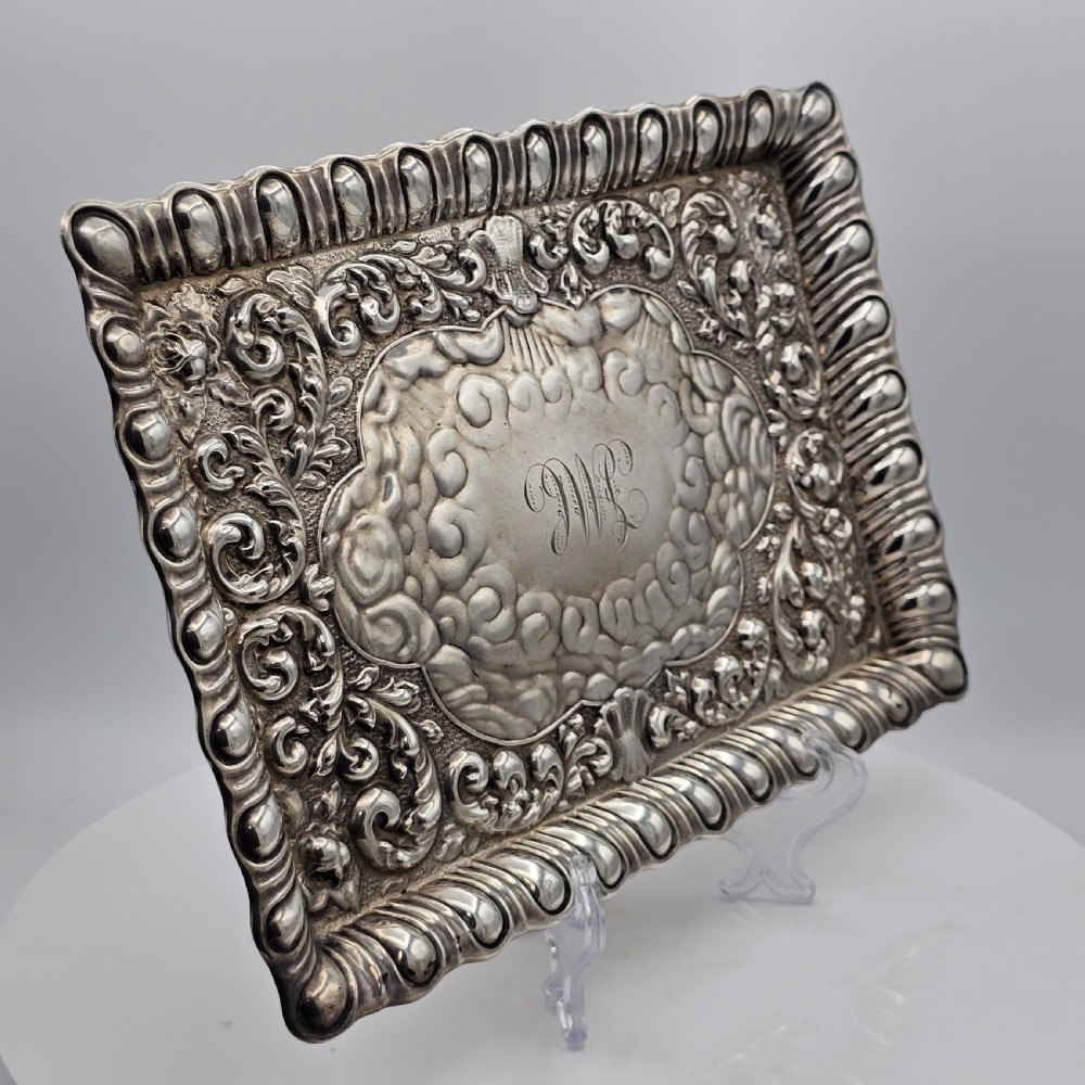 Exquisite Embossed Solid Silver Tray Birmingham 1911 View VII