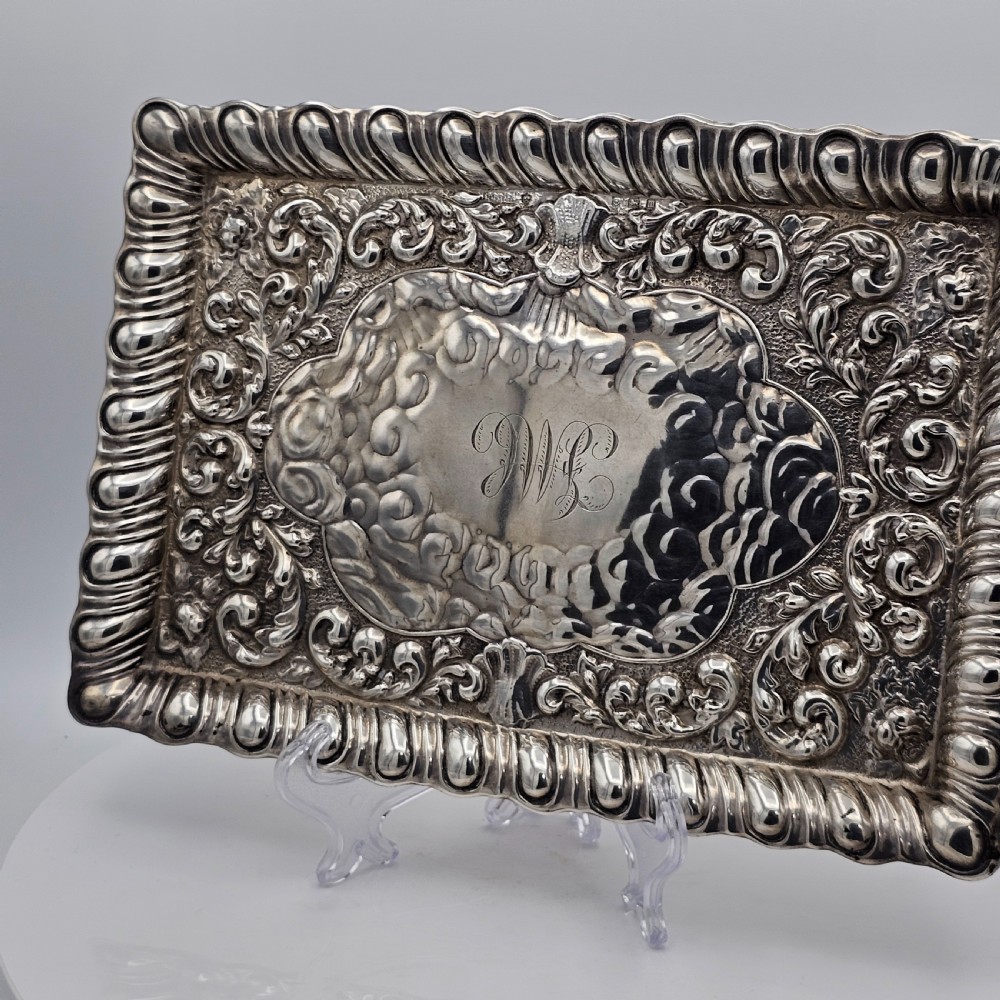 Exquisite Embossed Solid Silver Tray Birmingham 1911 View VIII
