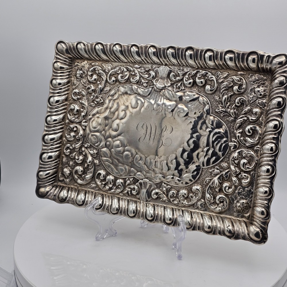 Exquisite Embossed Solid Silver Tray Birmingham 1911 View IX