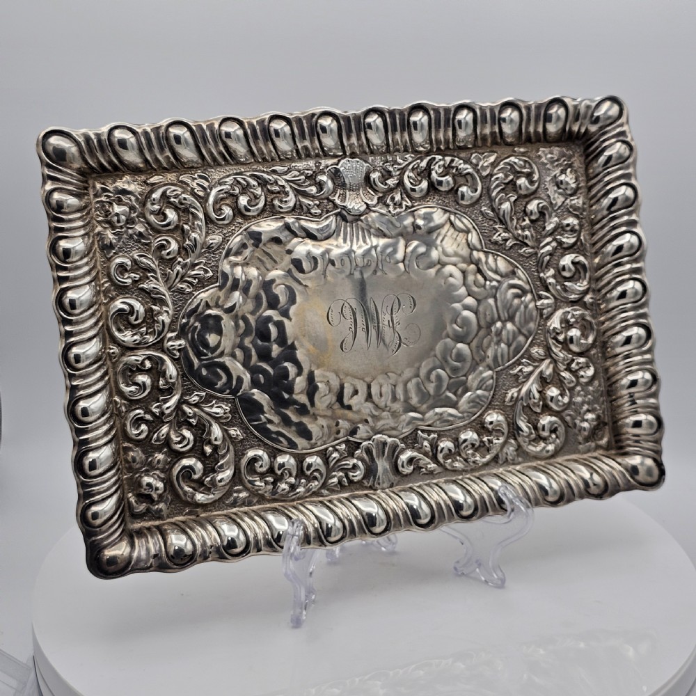 Exquisite Embossed Solid Silver Tray Birmingham 1911 View X