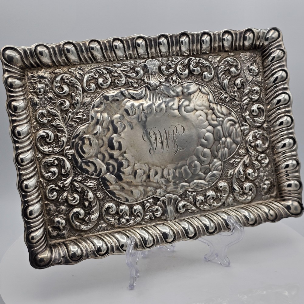 Exquisite Embossed Solid Silver Tray Birmingham 1911 View XI