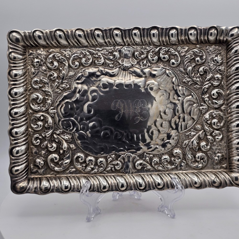 Exquisite Embossed Solid Silver Tray Birmingham 1911 View XIII