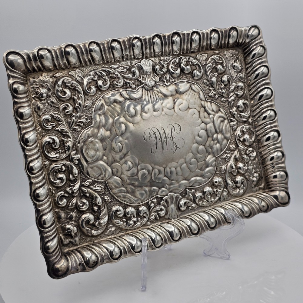 Exquisite Embossed Solid Silver Tray Birmingham 1911 View XIV