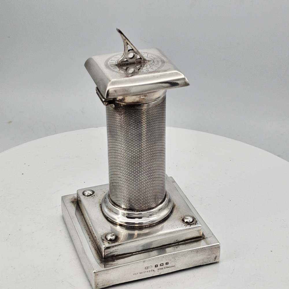 Exceptionally Rare And Fine Saunders and Mckenzie Solid Silver Sundial & Compass On Column C1933 View III