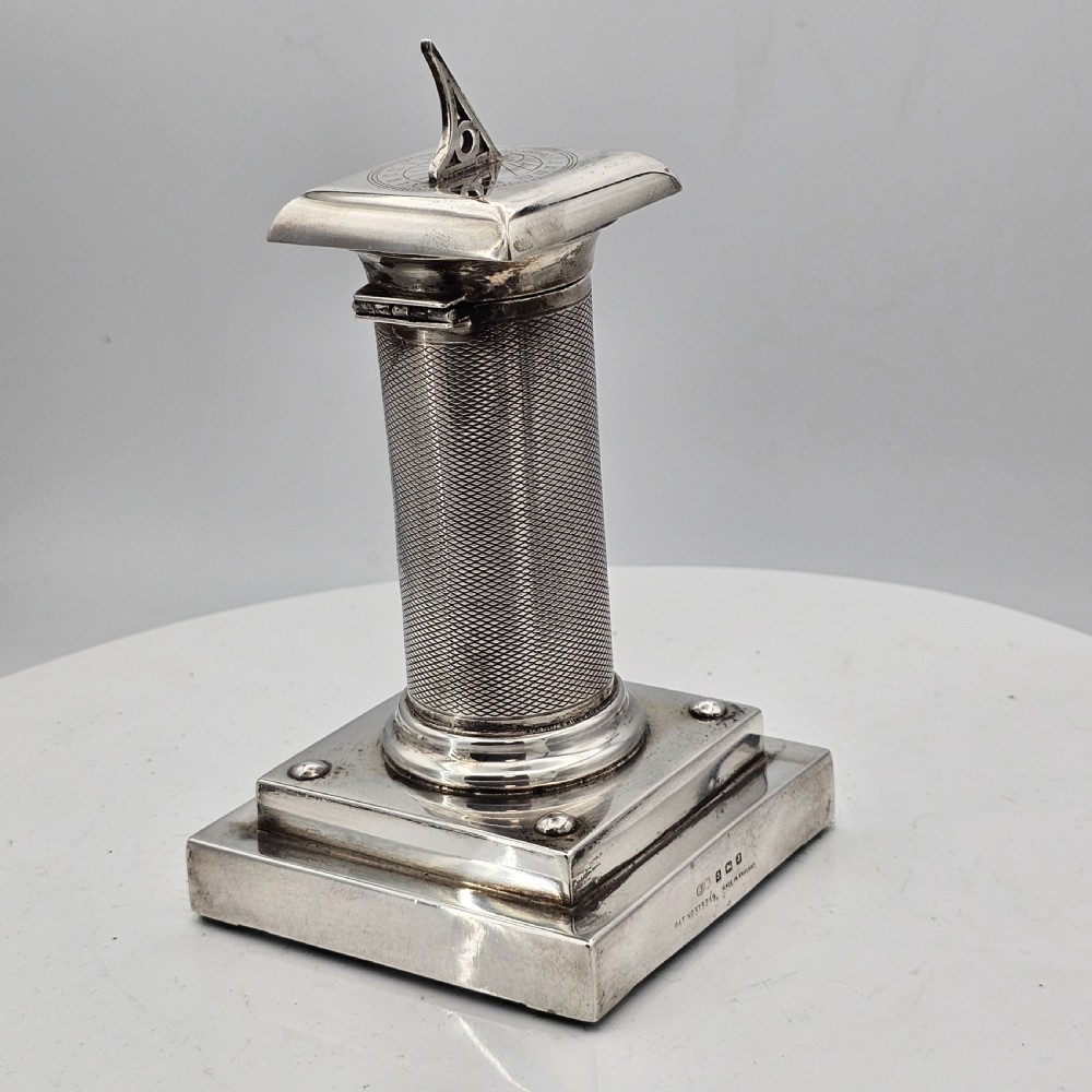 Exceptionally Rare And Fine Saunders and Mckenzie Solid Silver Sundial & Compass On Column C1933 View II
