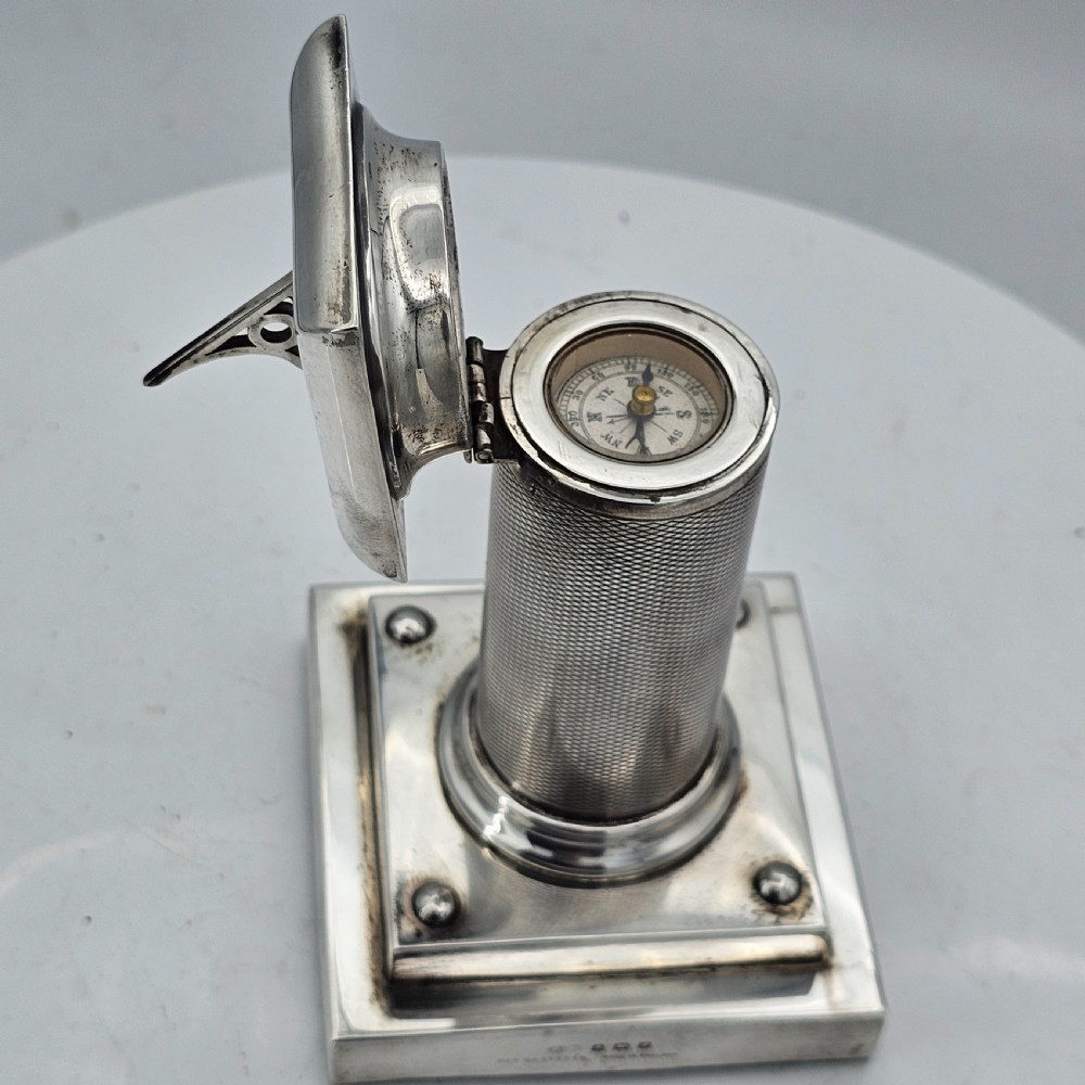 Exceptionally Rare And Fine Saunders and Mckenzie Solid Silver Sundial & Compass On Column C1933