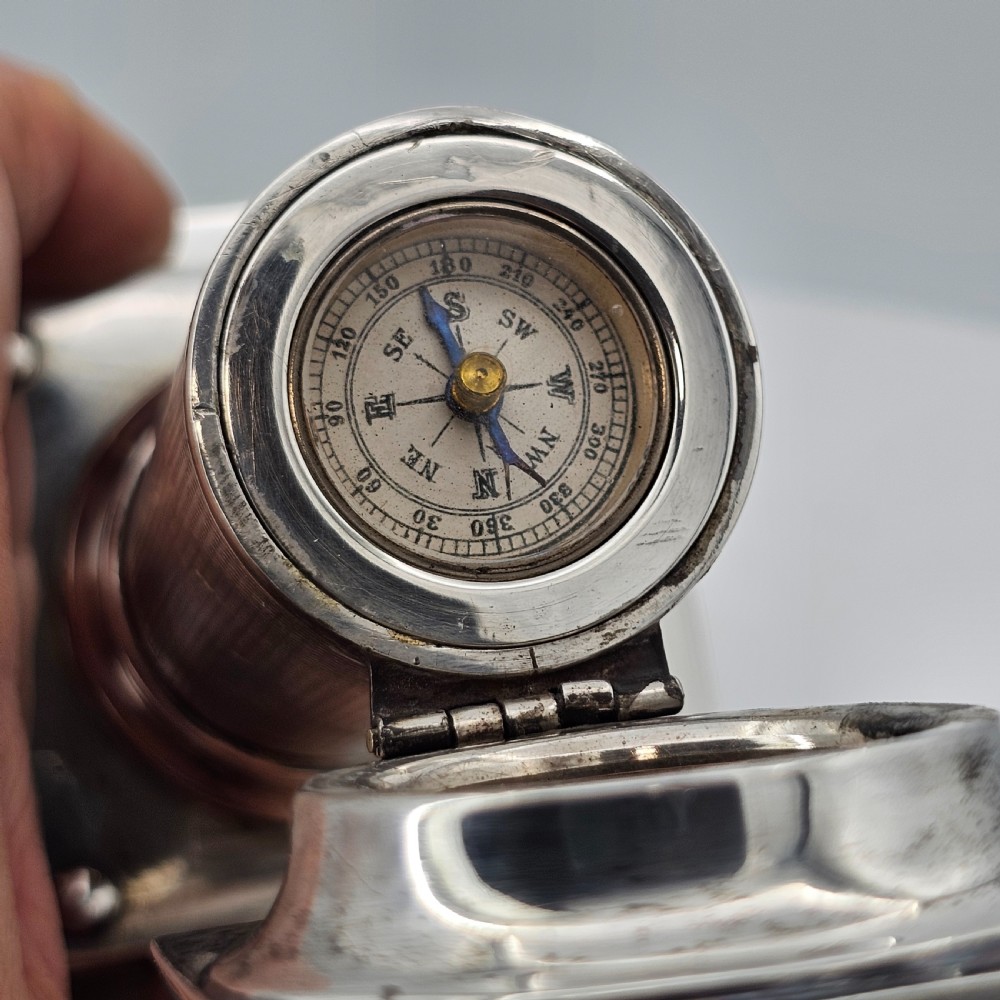 Exceptionally Rare And Fine Saunders and Mckenzie Solid Silver Sundial & Compass On Column C1933 View V