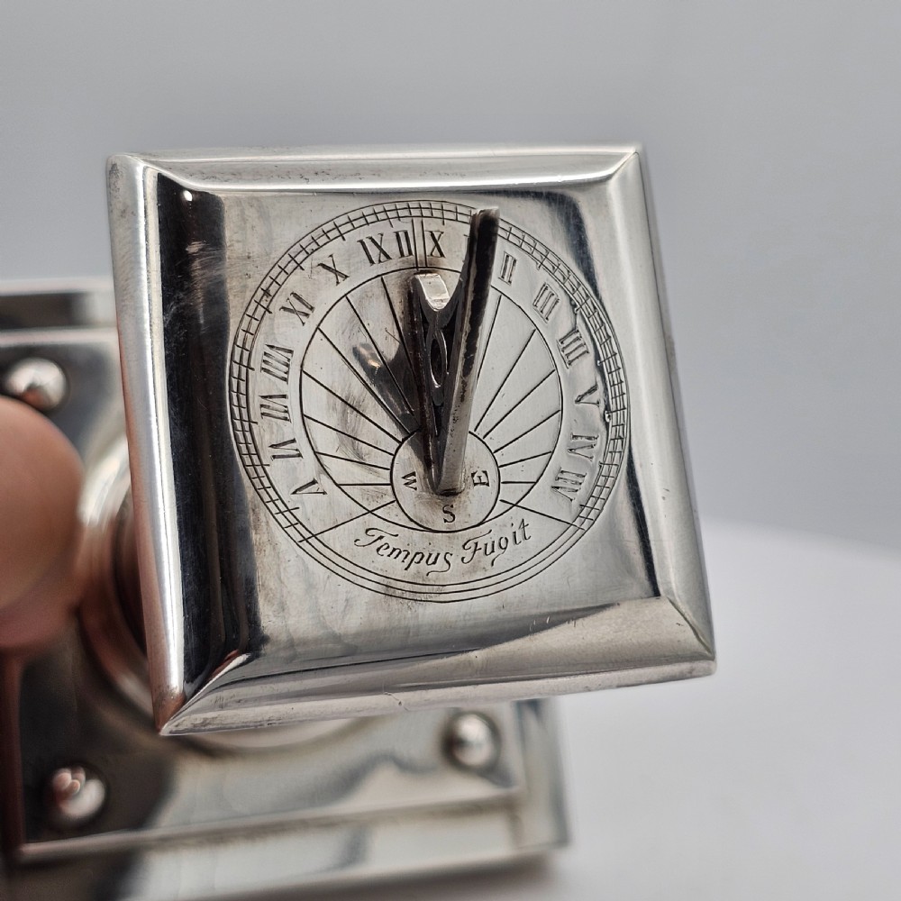 Exceptionally Rare And Fine Saunders and Mckenzie Solid Silver Sundial & Compass On Column C1933 View VI
