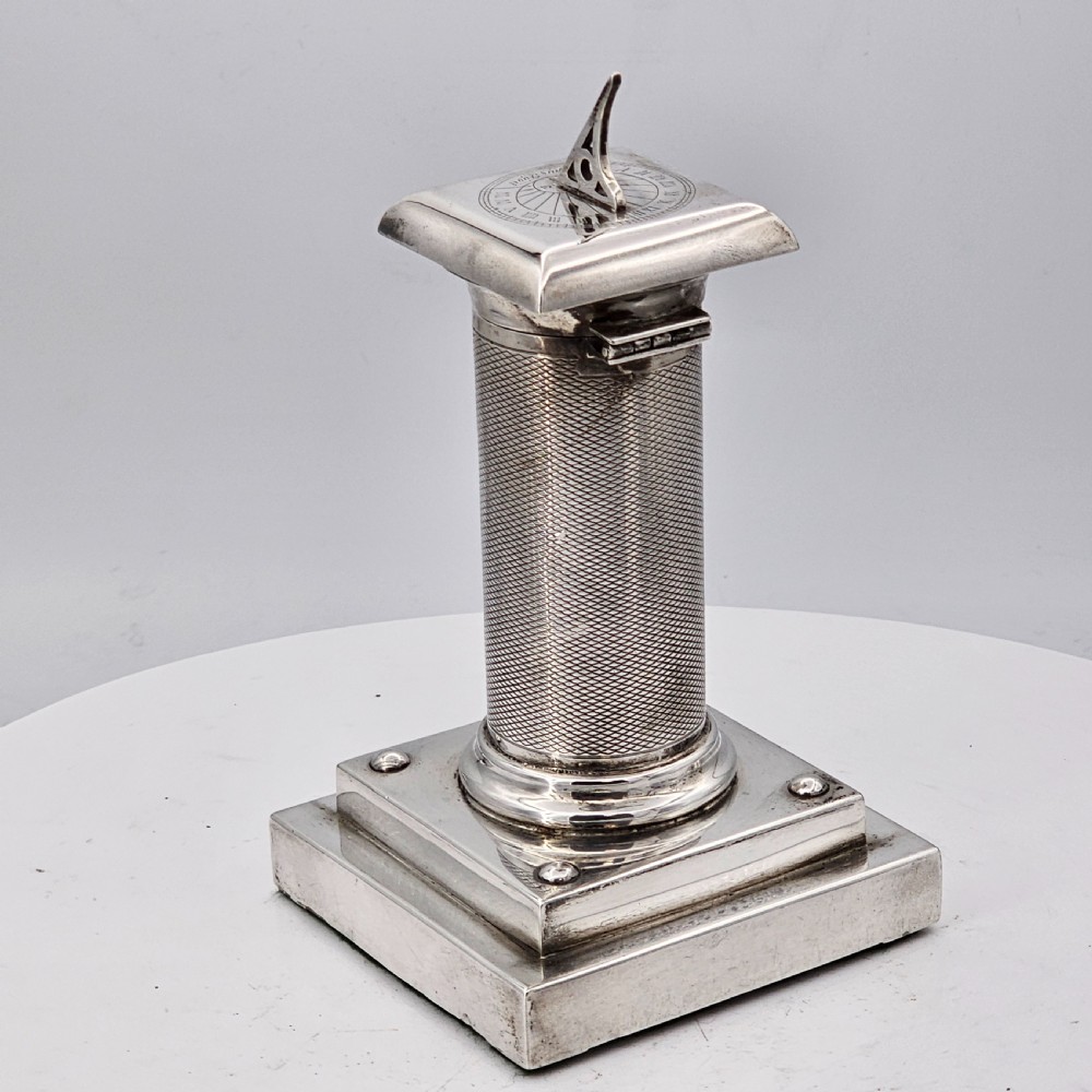 Exceptionally Rare And Fine Saunders and Mckenzie Solid Silver Sundial & Compass On Column C1933 View VIII