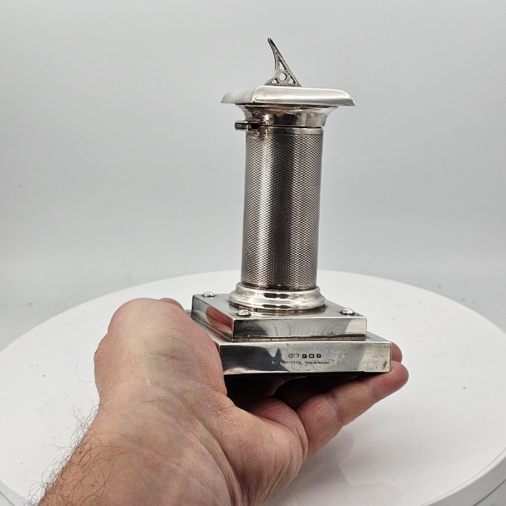 Exceptionally Rare And Fine Saunders and Mckenzie Solid Silver Sundial & Compass On Column C1933 View IX