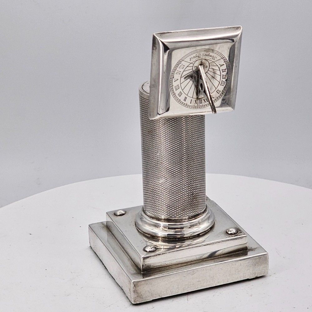 Exceptionally Rare And Fine Saunders and Mckenzie Solid Silver Sundial & Compass On Column C1933 View X