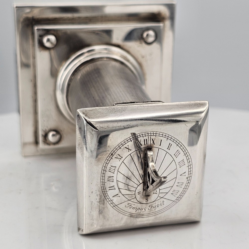 Exceptionally Rare And Fine Saunders and Mckenzie Solid Silver Sundial & Compass On Column C1933 View XI