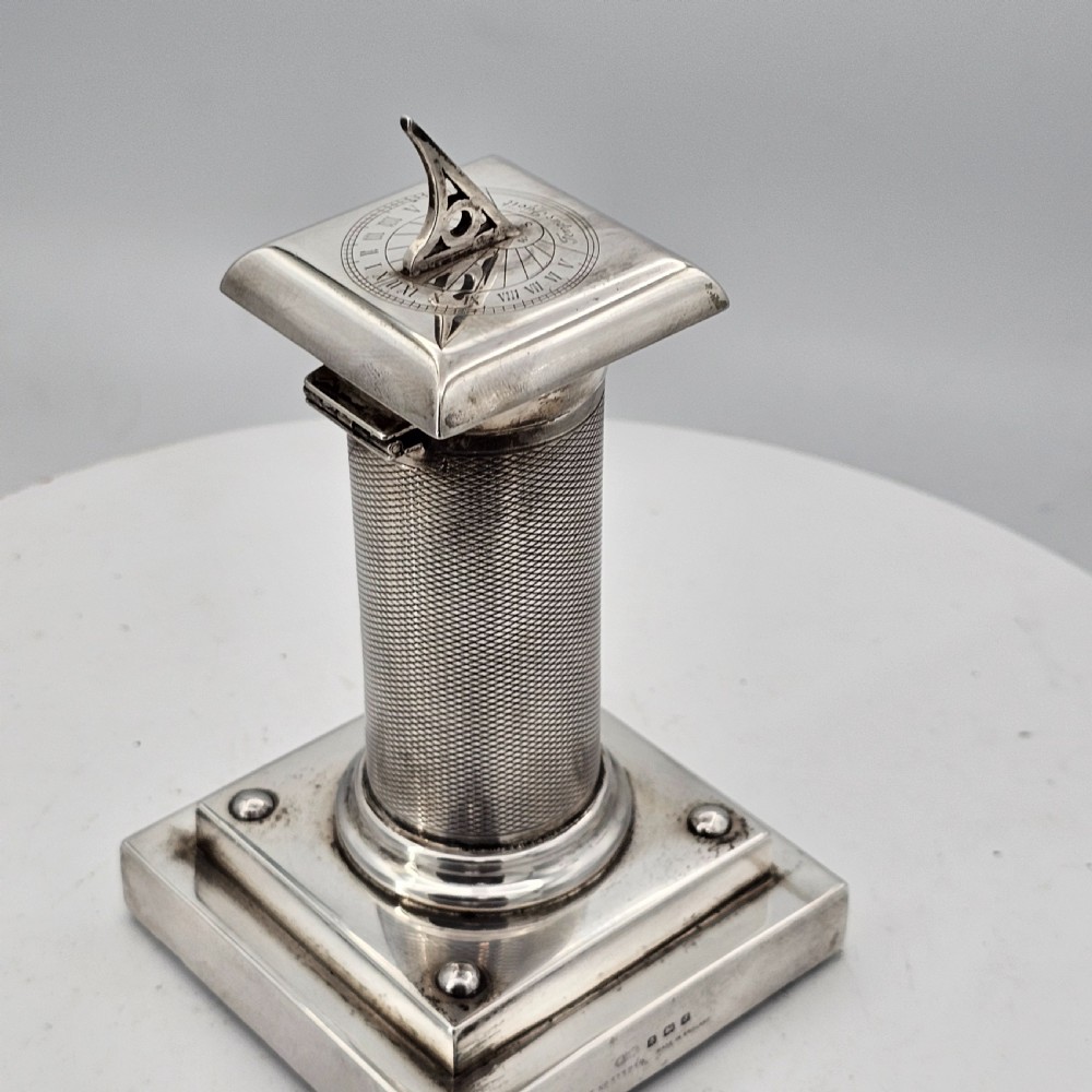 Exceptionally Rare And Fine Saunders and Mckenzie Solid Silver Sundial & Compass On Column C1933 View XII