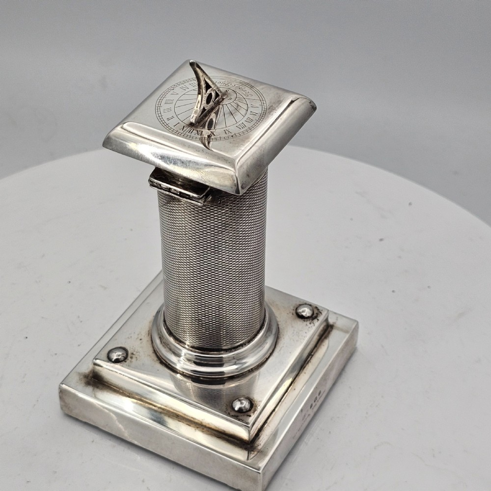 Exceptionally Rare And Fine Saunders and Mckenzie Solid Silver Sundial & Compass On Column C1933 View XIII