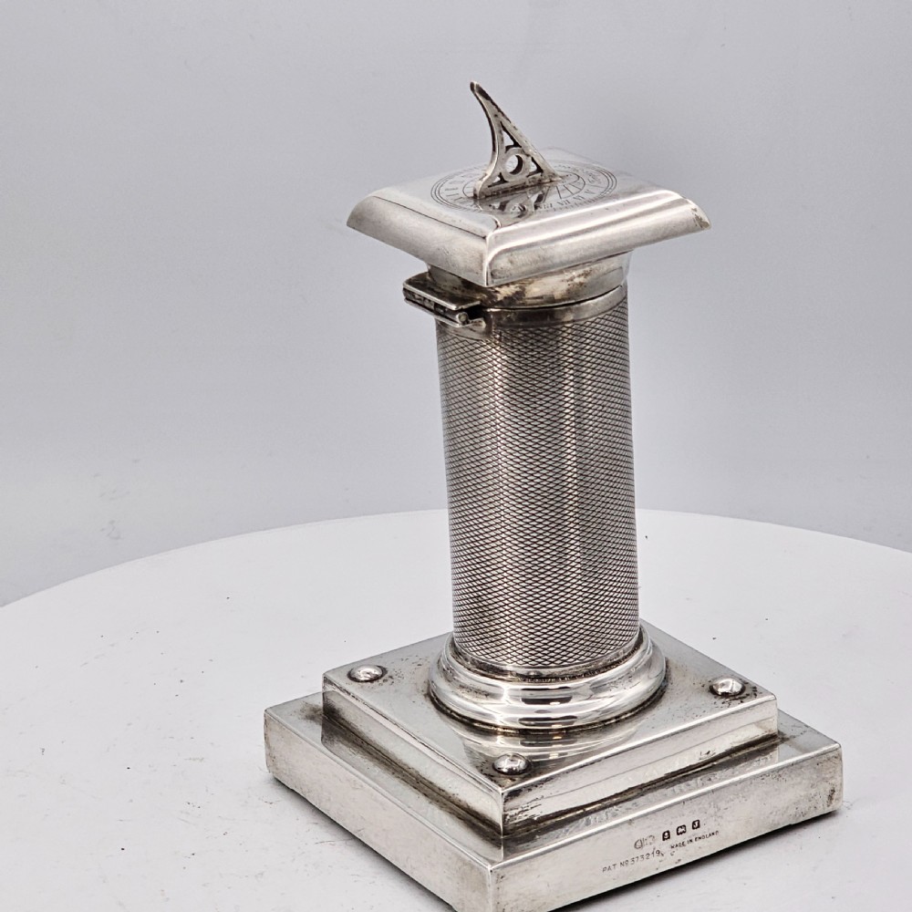 Exceptionally Rare And Fine Saunders and Mckenzie Solid Silver Sundial & Compass On Column C1933 View XIV