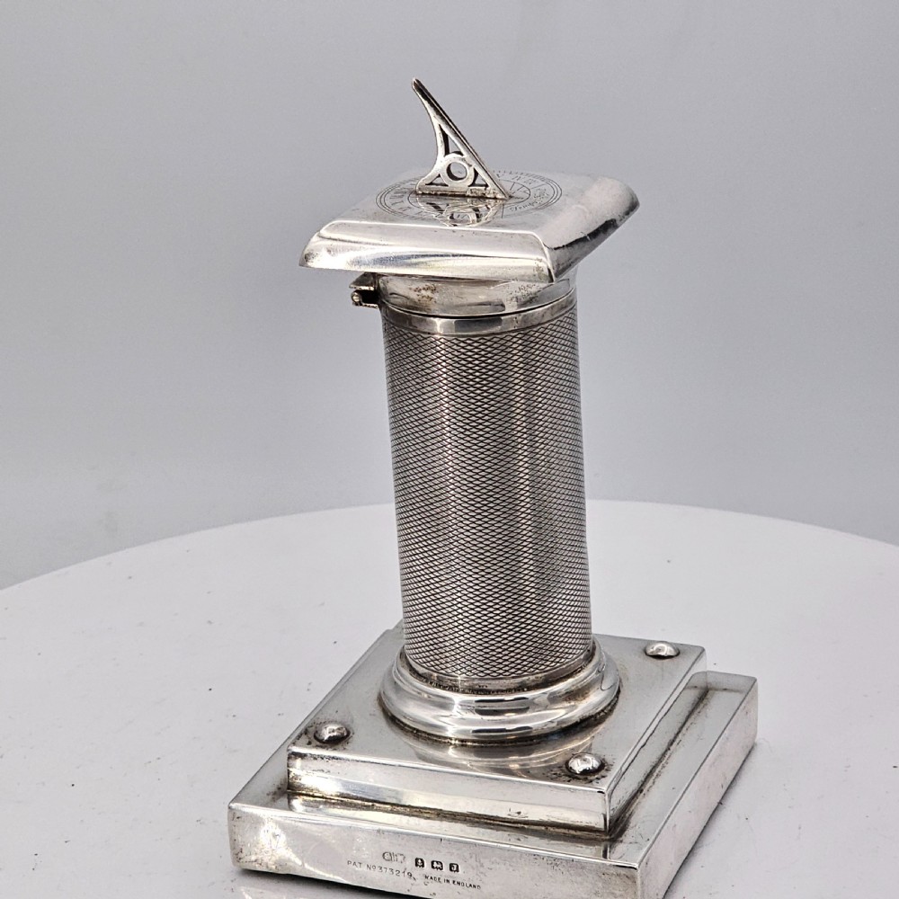 Exceptionally Rare And Fine Saunders and Mckenzie Solid Silver Sundial & Compass On Column C1933 View XV