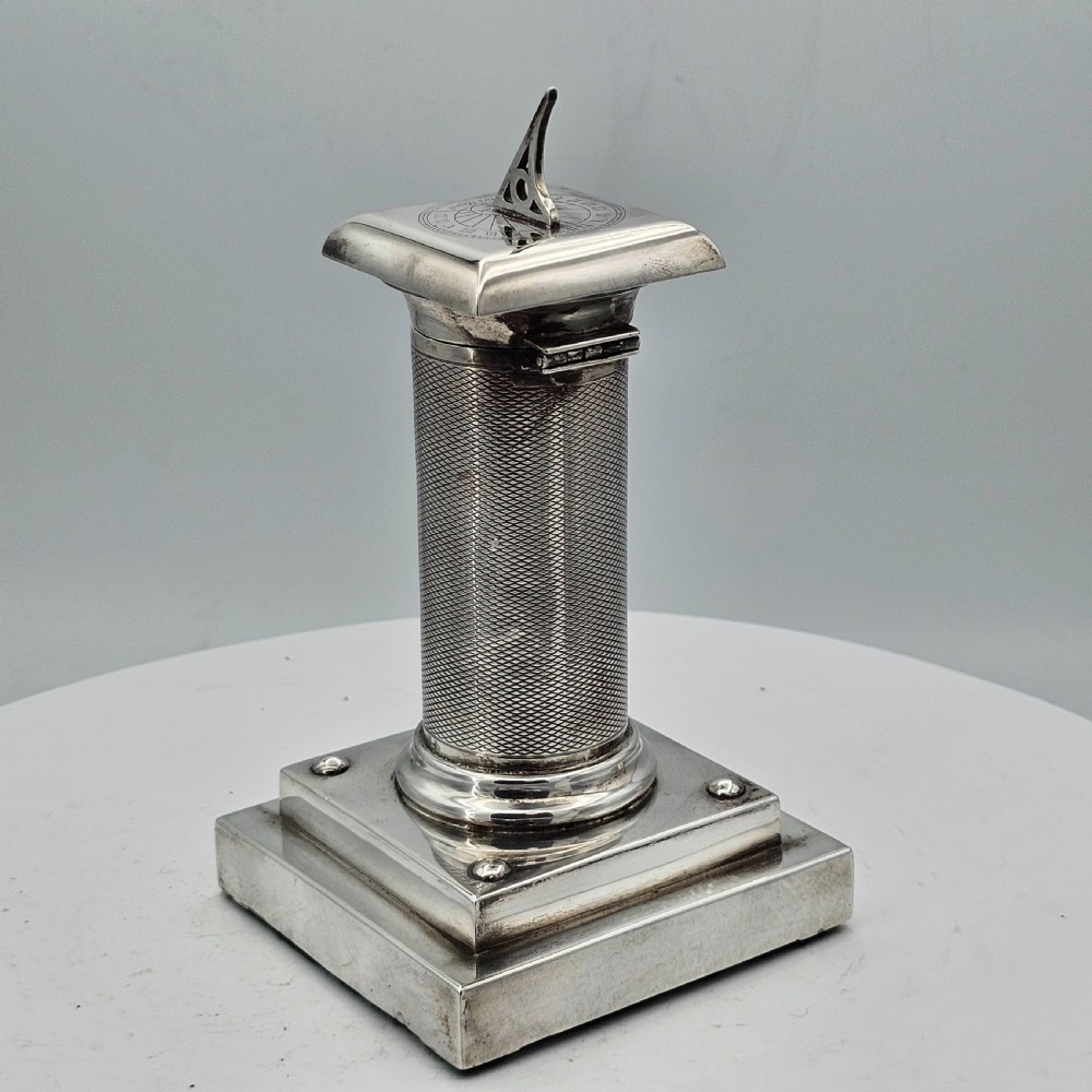 Exceptionally Rare And Fine Saunders and Mckenzie Solid Silver Sundial & Compass On Column C1933 View XVI