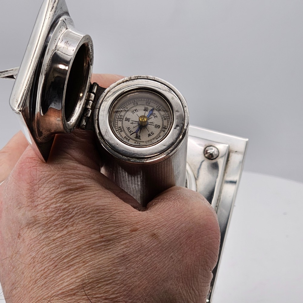 Exceptionally Rare And Fine Saunders and Mckenzie Solid Silver Sundial & Compass On Column C1933 View XXIV