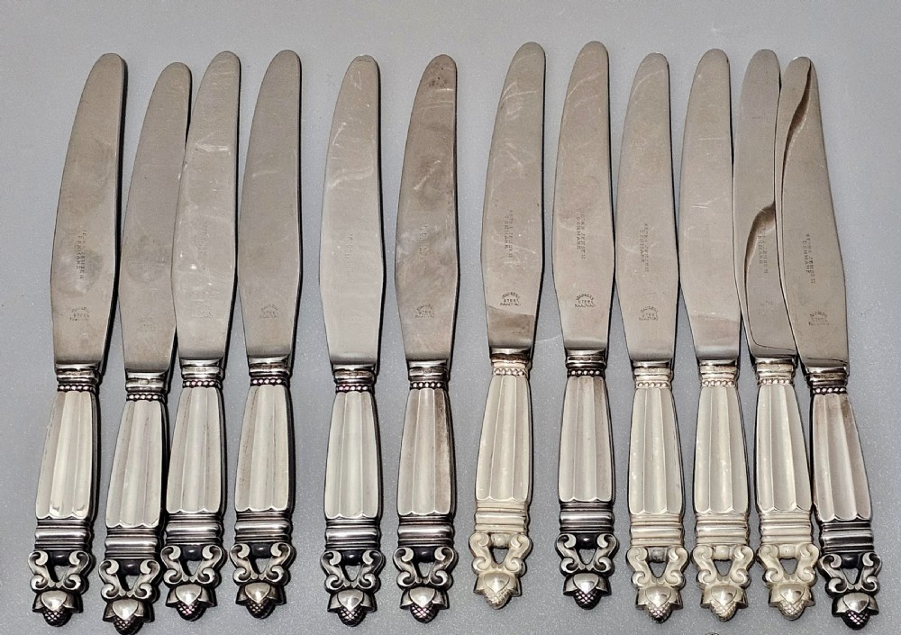 Stunning Vintage Georg Jensen 75pce Silver Acorn Cutlery Service plus 5 x Rare Frigast Silver Servers (Used only once) View III