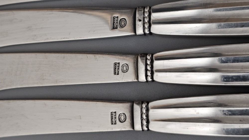 Stunning Vintage Georg Jensen 75pce Silver Acorn Cutlery Service plus 5 x Rare Frigast Silver Servers (Used only once) View VII