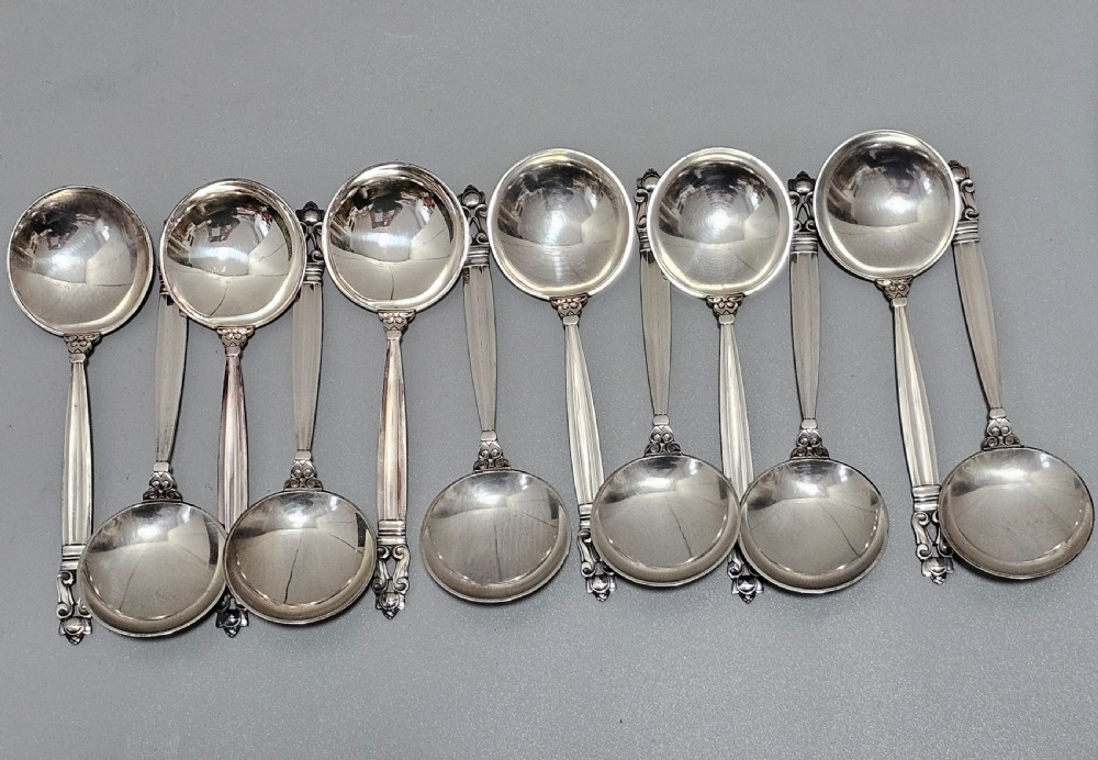 Stunning Vintage Georg Jensen 75pce Silver Acorn Cutlery Service plus 5 x Rare Frigast Silver Servers (Used only once) View XVII