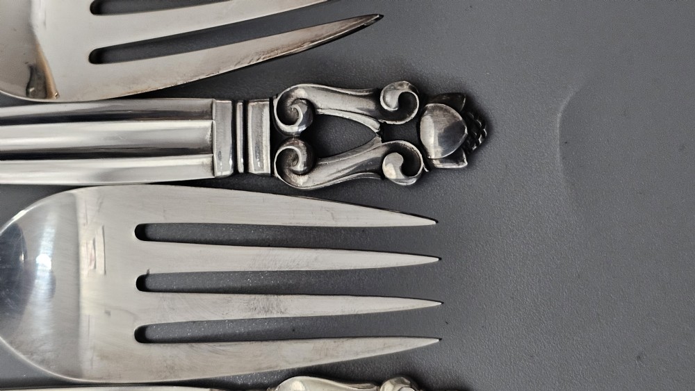 Stunning Vintage Georg Jensen 75pce Silver Acorn Cutlery Service plus 5 x Rare Frigast Silver Servers (Used only once) View XVIII