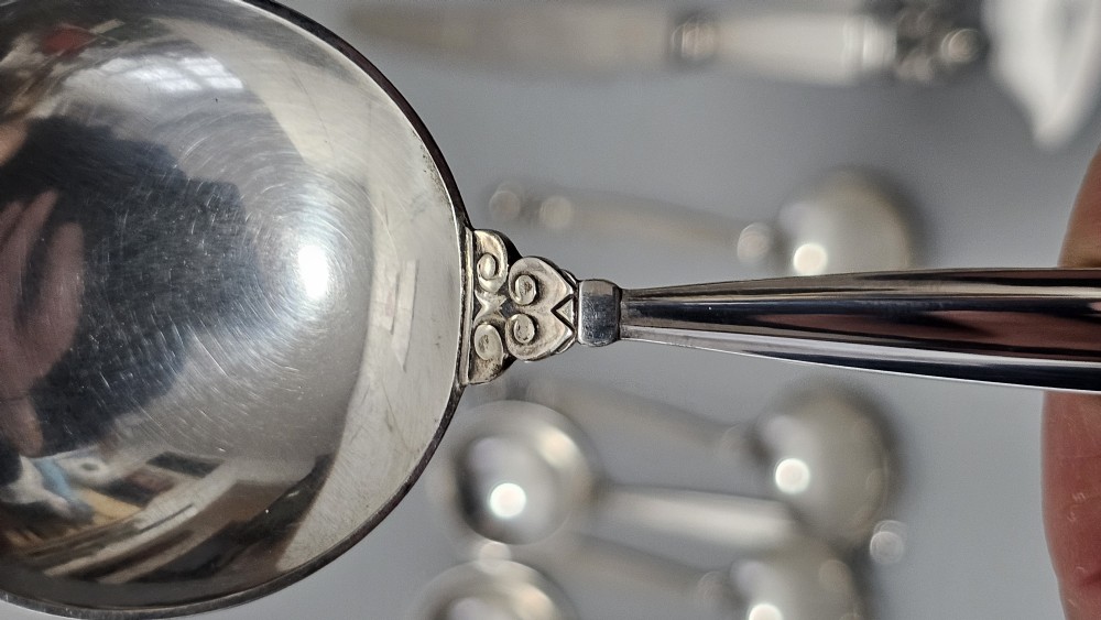 Stunning Vintage Georg Jensen 75pce Silver Acorn Cutlery Service plus 5 x Rare Frigast Silver Servers (Used only once) View XXVI