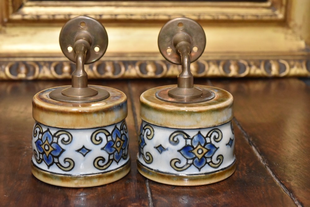 Exceptionally Rare Large Pair of Doulton Wall Mounted Candle Sconces - Florrie Jones c1910 View IV