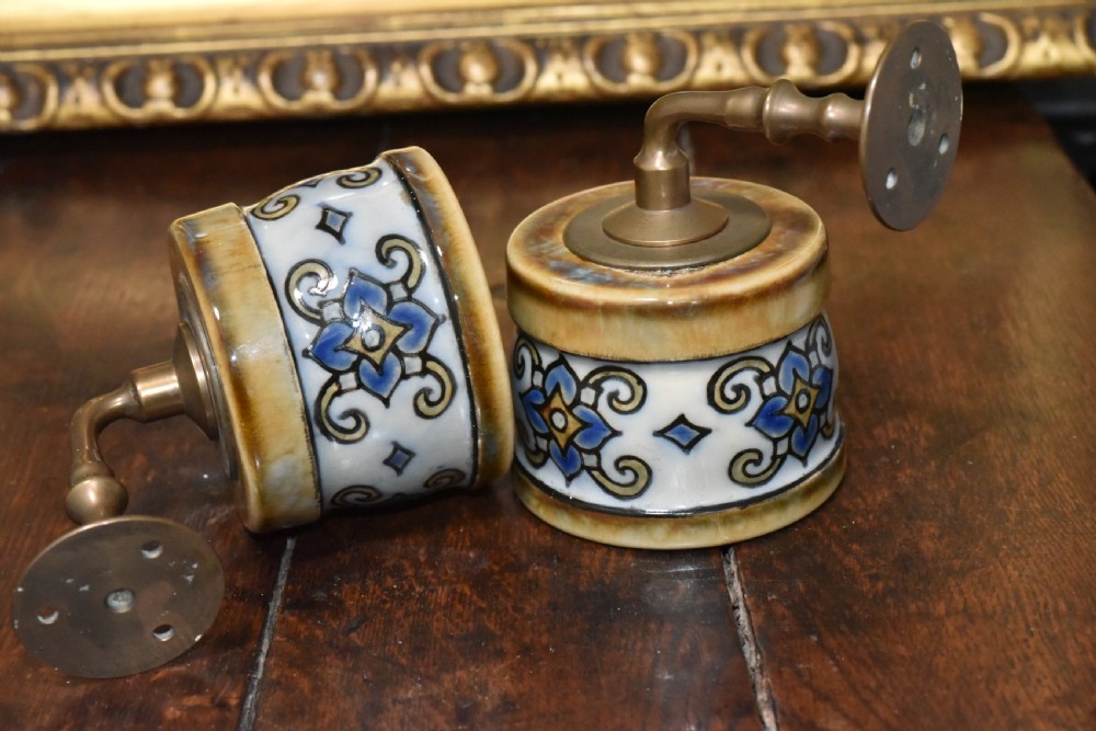 Exceptionally Rare Large Pair of Doulton Wall Mounted Candle Sconces - Florrie Jones c1910 View V