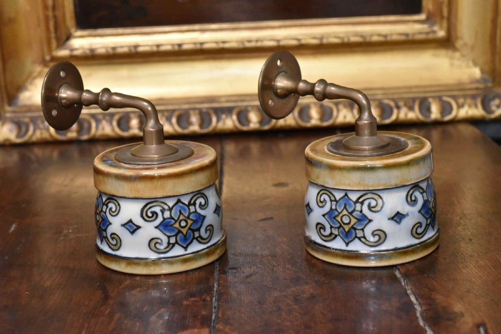 Exceptionally Rare Large Pair of Doulton Wall Mounted Candle Sconces - Florrie Jones c1910 View VI