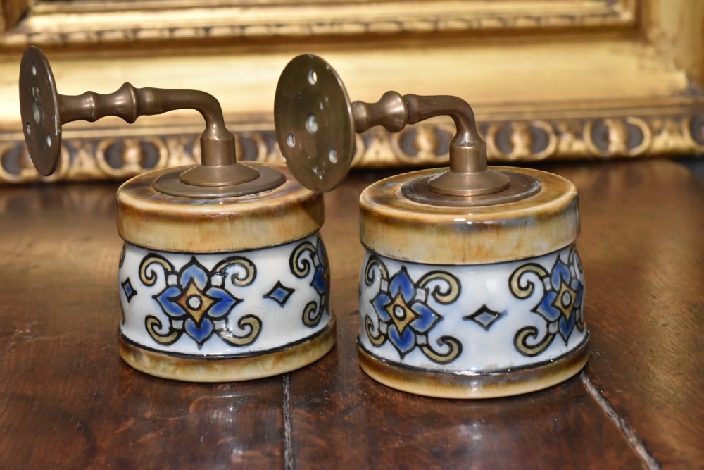 Exceptionally Rare Large Pair of Doulton Wall Mounted Candle Sconces - Florrie Jones c1910