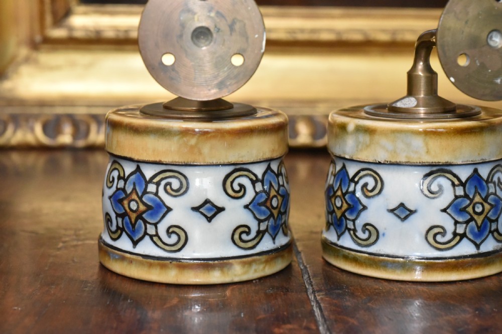 Exceptionally Rare Large Pair of Doulton Wall Mounted Candle Sconces - Florrie Jones c1910 View VIII