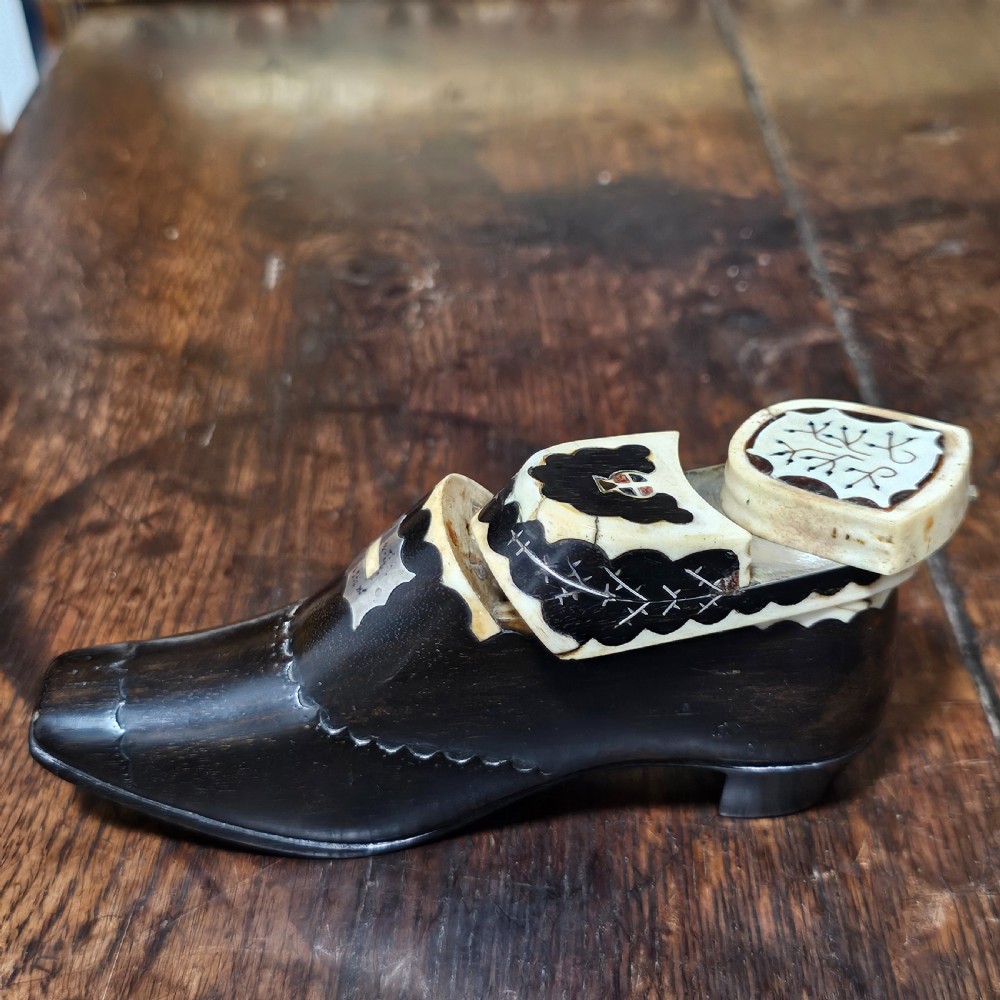 Very Fine & Very Large 19th-C Carved and Inlaid Treen Novelty Shoe Snuff/Tobacco Box View III