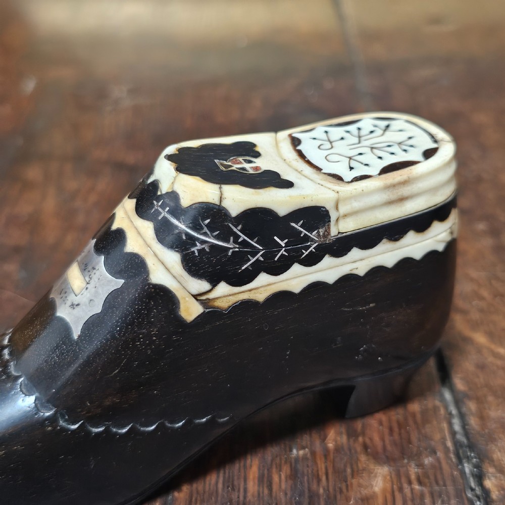 Very Fine & Very Large 19th-C Carved and Inlaid Treen Novelty Shoe Snuff/Tobacco Box View IV
